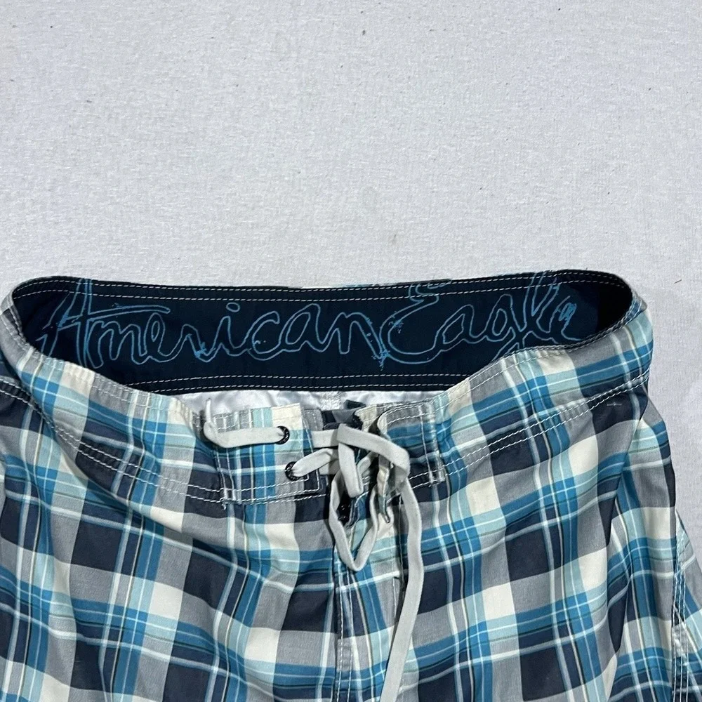 American Eagle Men Trunks Plaid Board Shorts Summer Beach Size 32